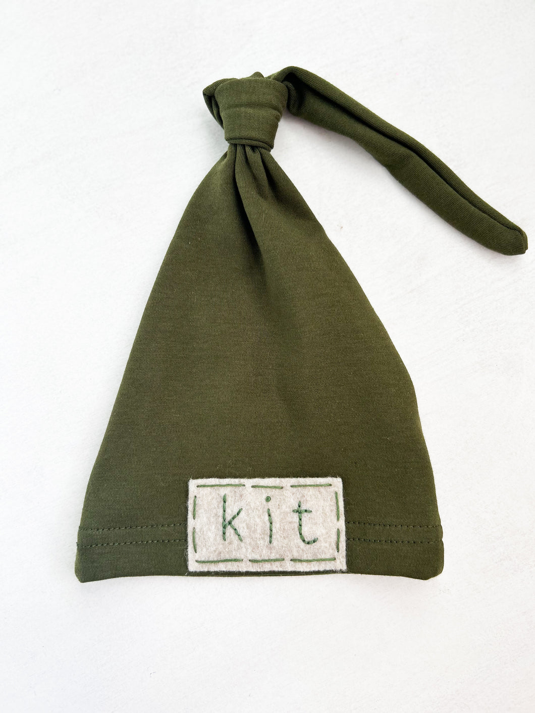 Hand Embroidered Olive Newborn Hat
