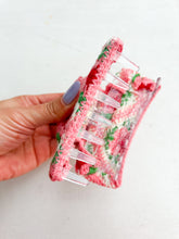 Load image into Gallery viewer, Pink Rose Square Crochet Claw Clip
