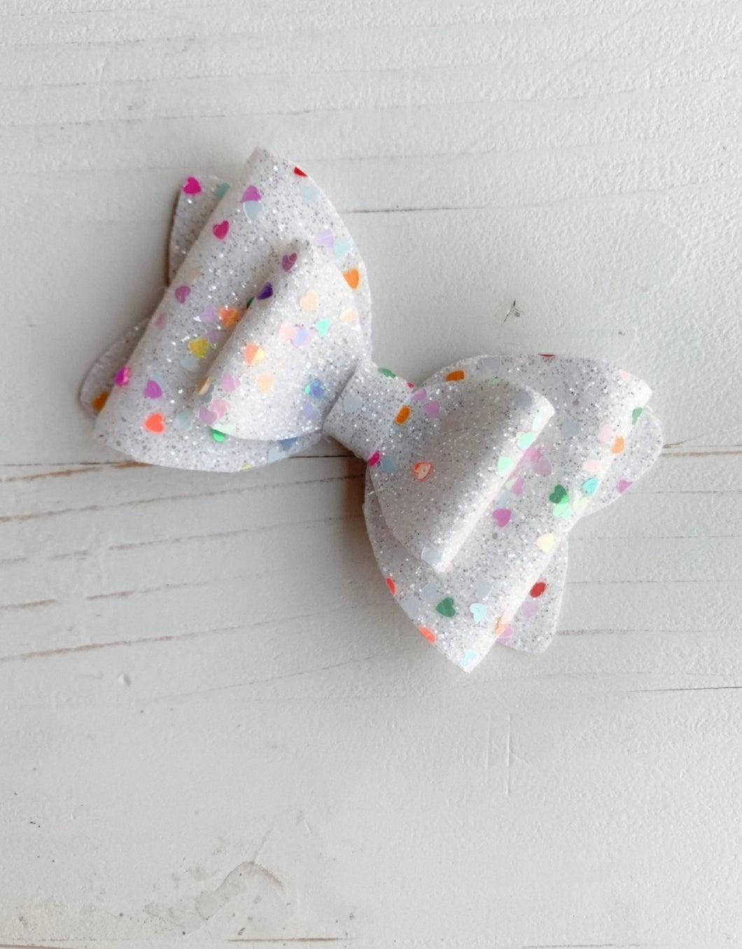 White Sparkle Conversation Heart Bow