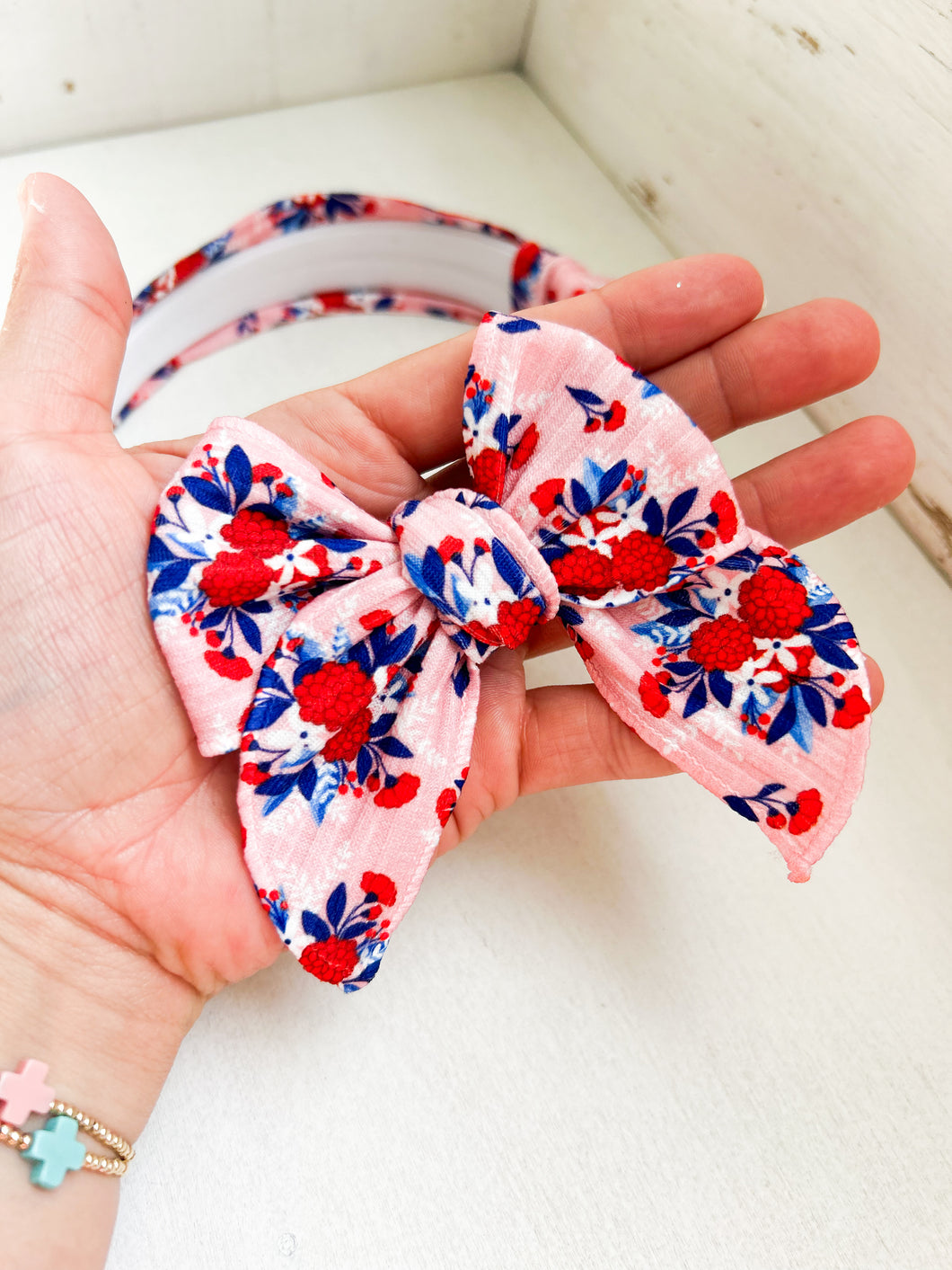 Pink Patriotic Floral Bow