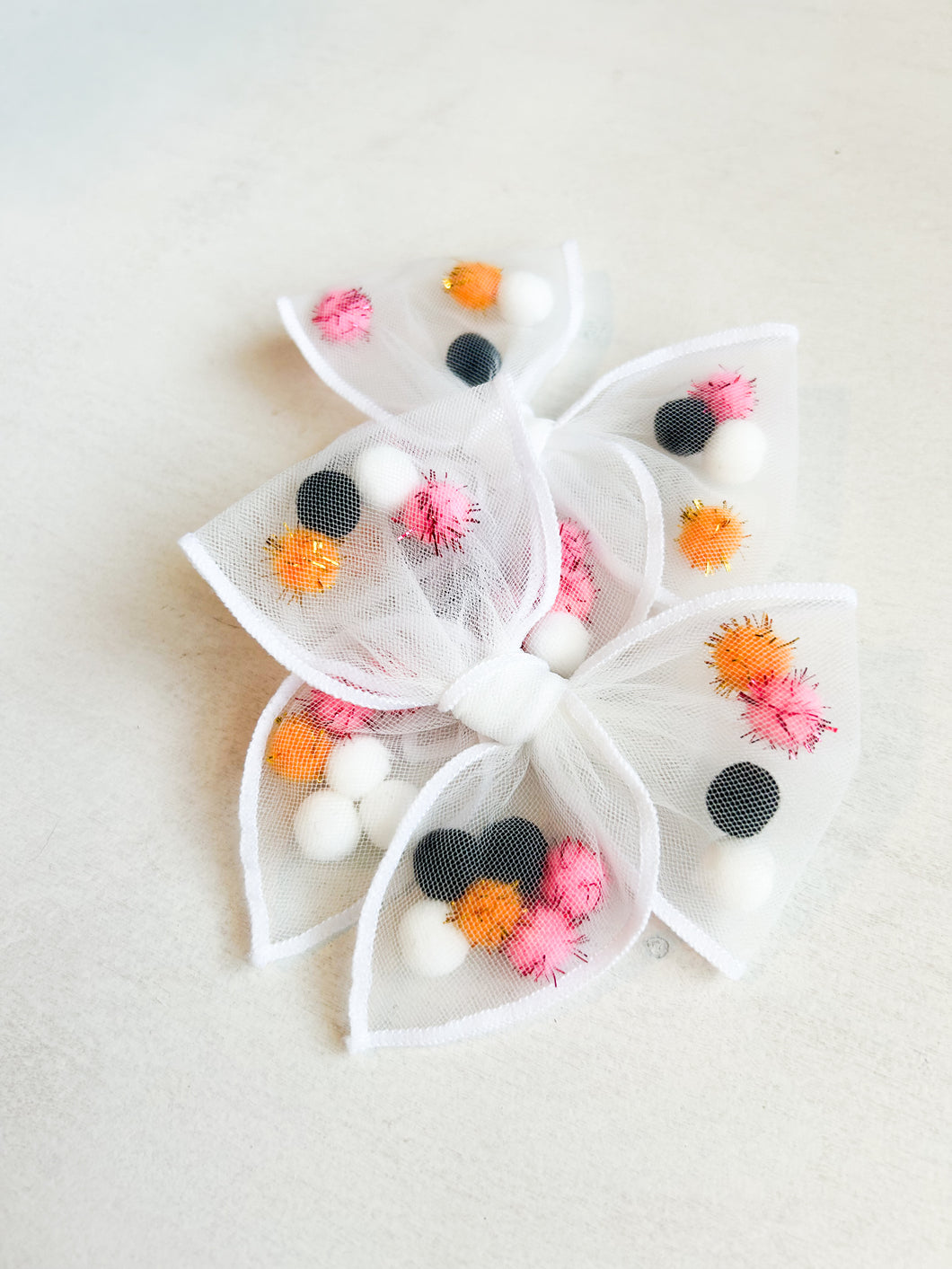 Spooky Pink Pom Pom Bow