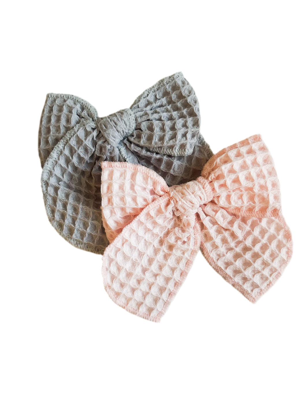 Soft Pink + Gray Waffle Bow Set