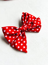 Load image into Gallery viewer, Red + White Hearts Bow
