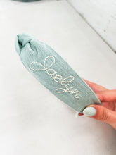 Load image into Gallery viewer, Hand Embroidered Headband Sage
