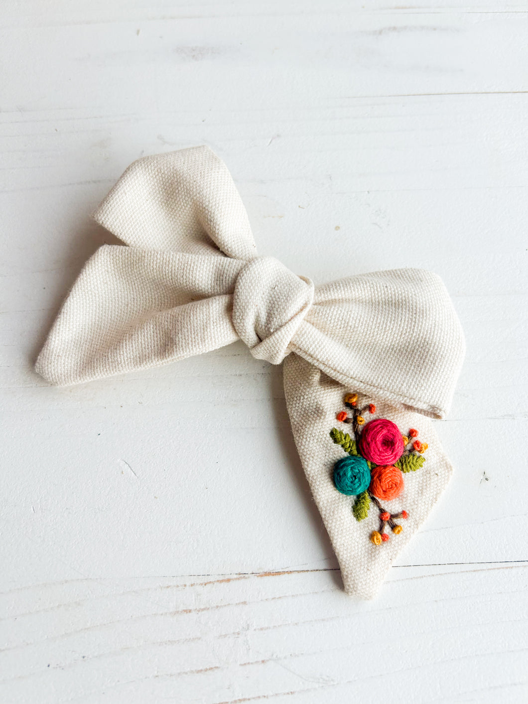 Hand Embroidered Floral Bow