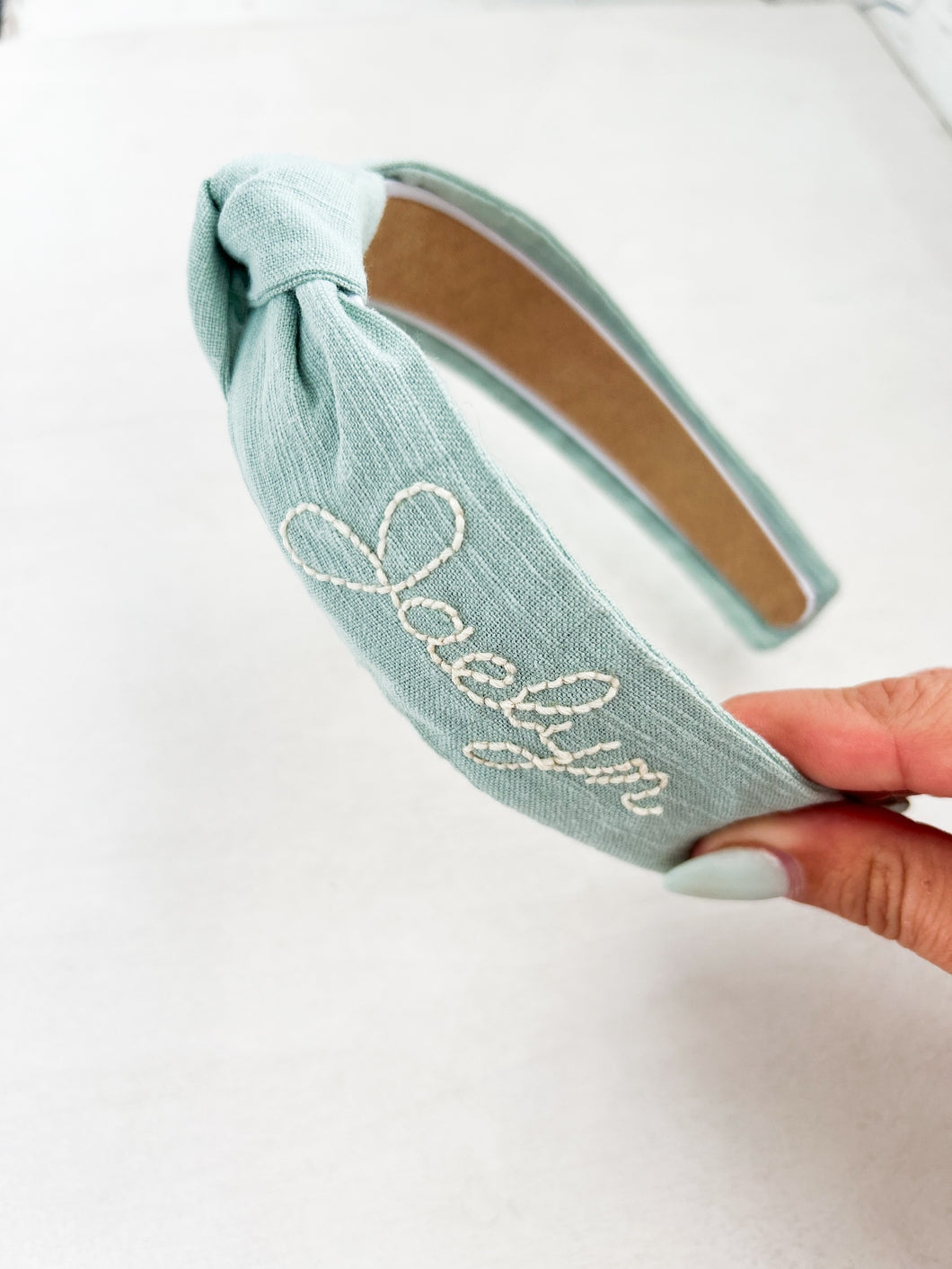 Hand Embroidered Headband Sage