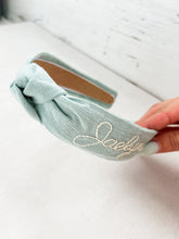 Load image into Gallery viewer, Hand Embroidered Headband Sage

