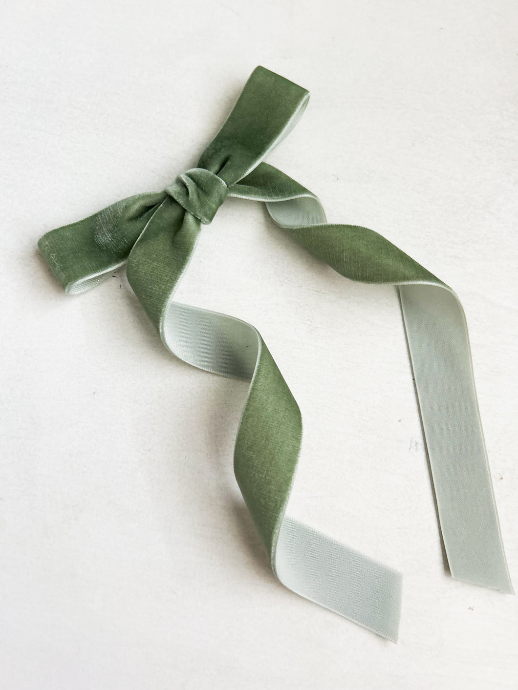 Sage Velvet Long Tail Bow