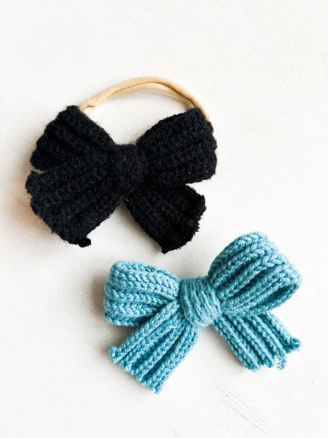 French Blue + Black Sweater Bow Set