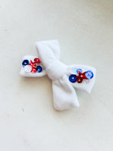 Load image into Gallery viewer, Red White + Sparkle Bow
