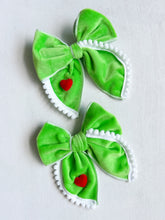 Load image into Gallery viewer, The Grinch’s Heart Velvet Isabelle Bow
